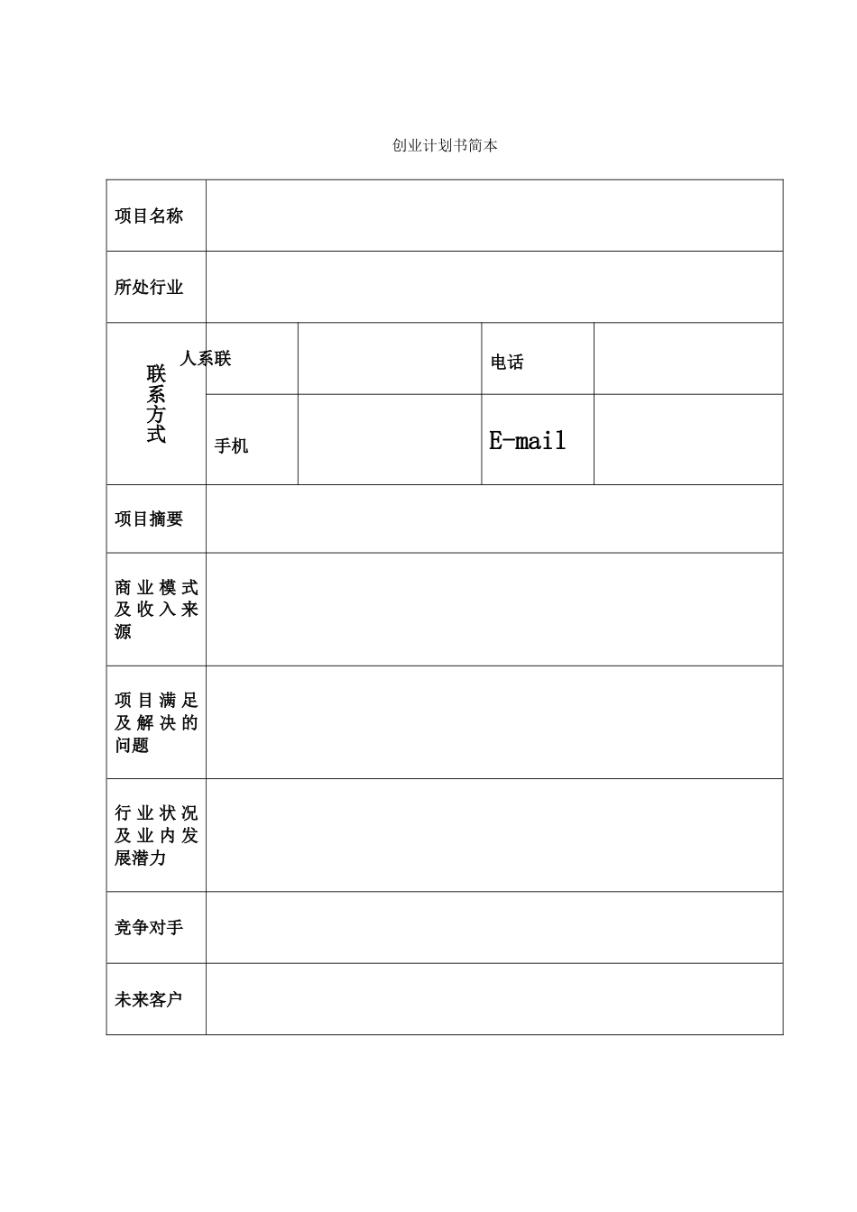 大学生创业指导—创业计划书表格.doc_第1页