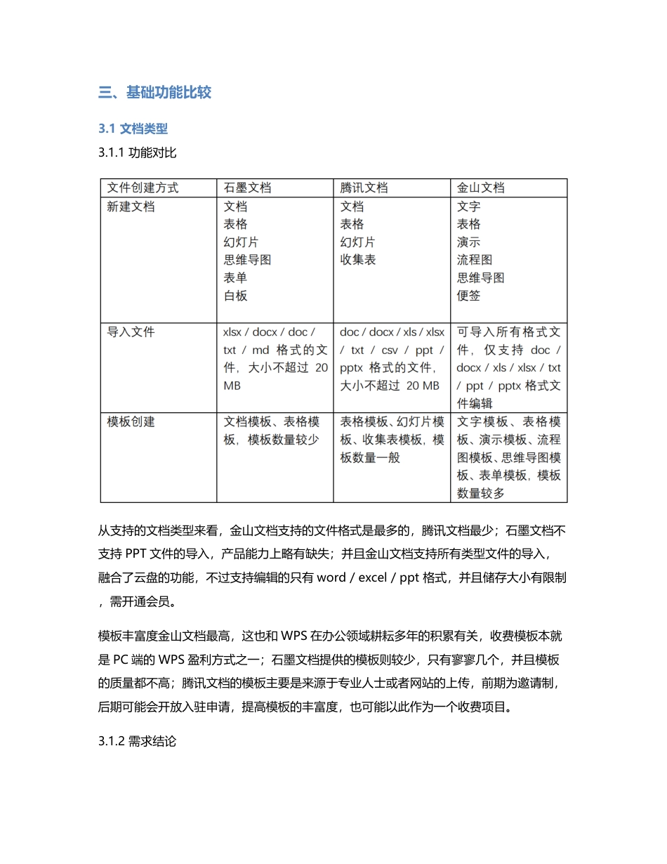 竞品分析  关于产品规划的思考：石墨文档 VS 腾讯文档 VS金山文档.pdf_第2页