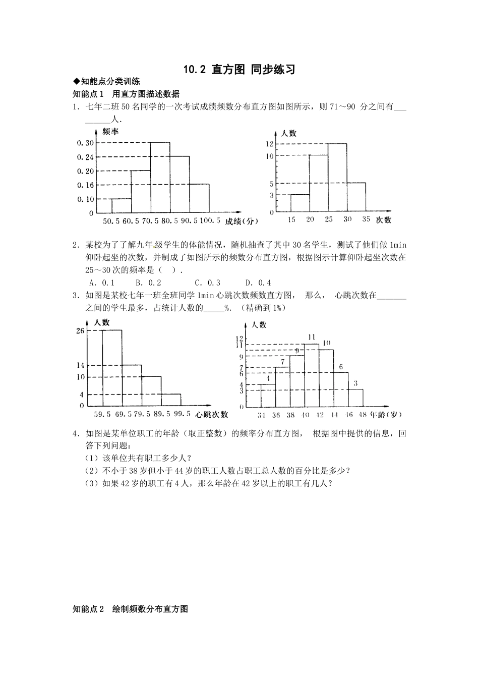 7年级下册-练习题试卷试题-人教版初中数学10.2直方图检测题2.doc_第1页