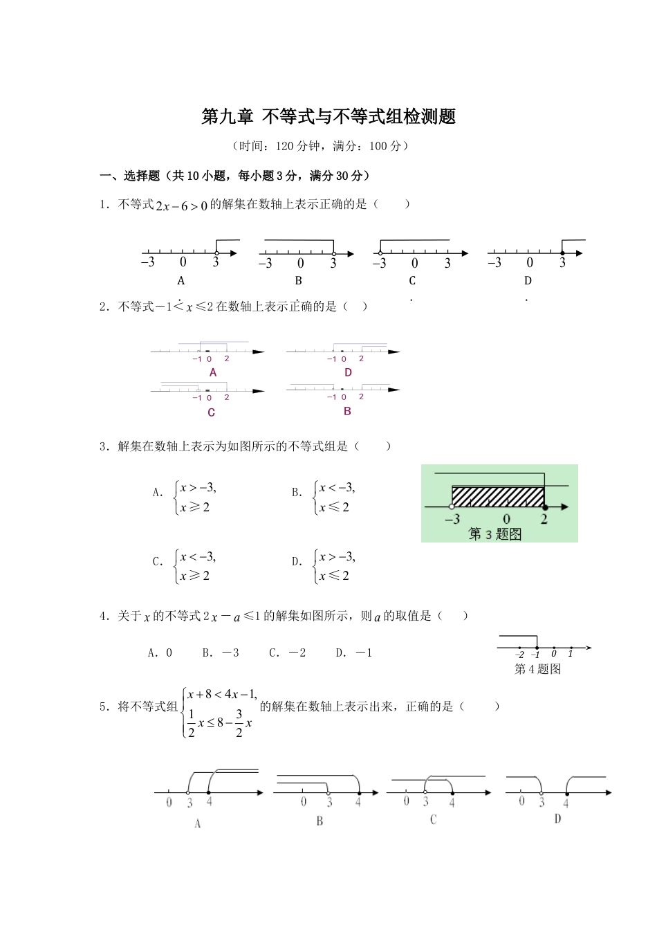 7年级下册-练习题试卷试题-人教版初中数学七年级数学（下）（人教版）第9章不等式与不等式组检测题（含详解）.doc_第1页