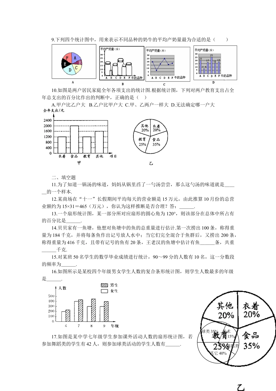 7年级下册-练习题试卷试题-人教版初中数学新人教（七下）第10章《数据的收集、整理与描述》水平测试2.doc_第2页