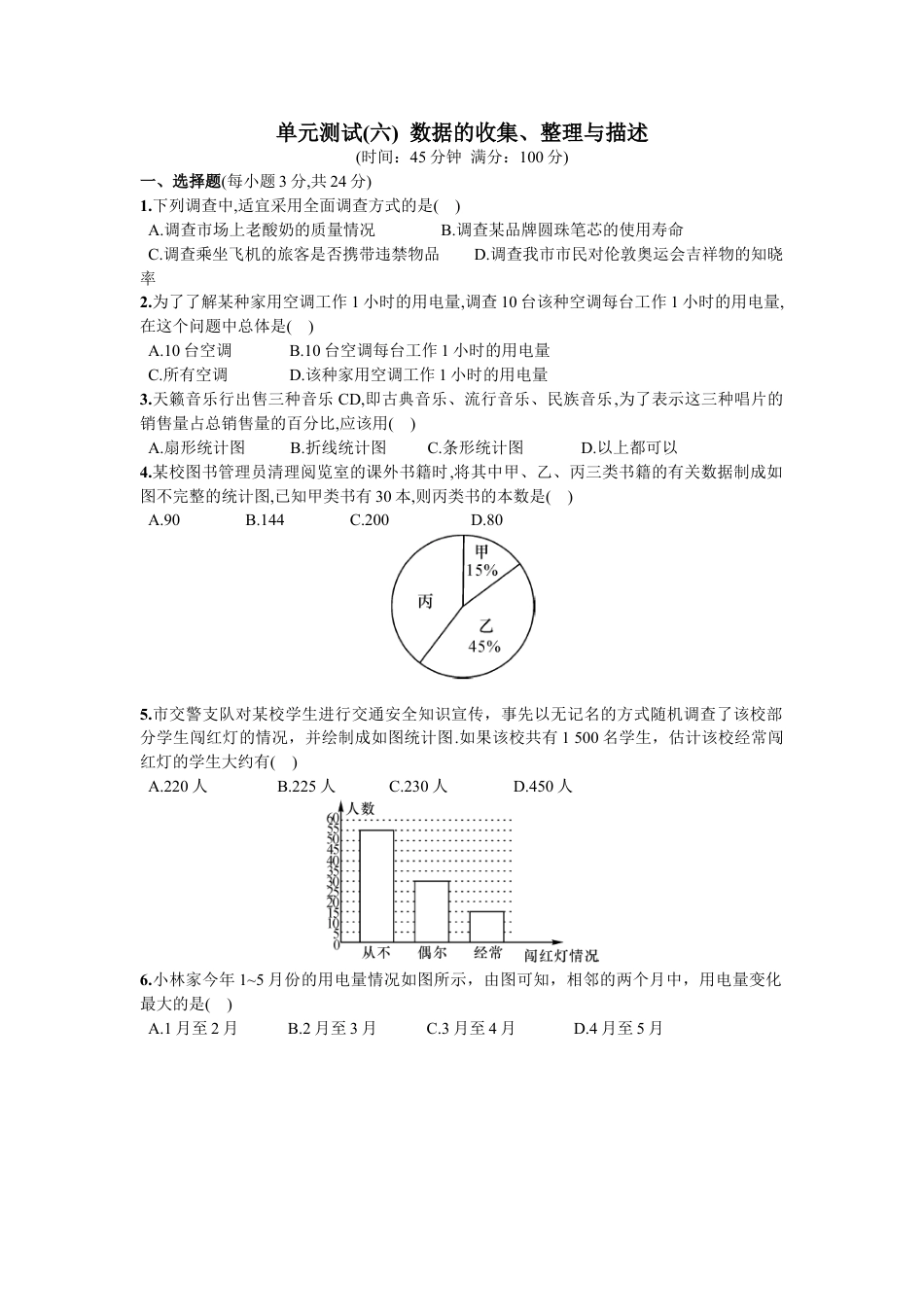 7年级下册-练习题试卷试题-人教版初中数学第10章单元测试数据的收集、整理与描述.doc_第1页