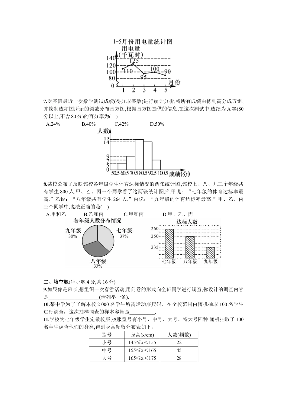 7年级下册-练习题试卷试题-人教版初中数学第10章单元测试数据的收集、整理与描述.doc_第2页