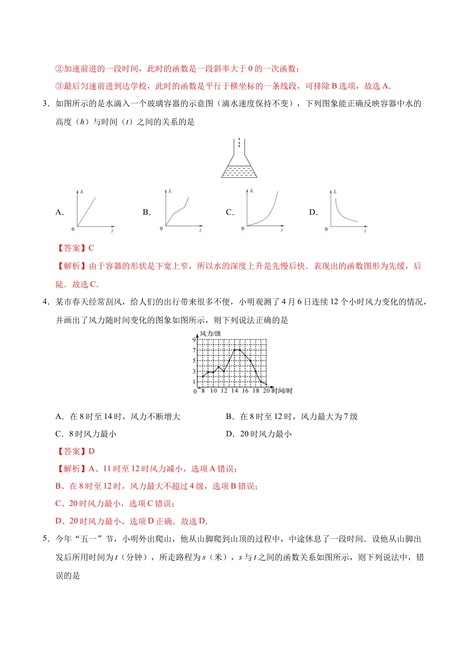 8年级下册-练习题试卷试题-人教版初中数学19.1.2函数的图象-八年级数学人教版（解析版）.docx_第2页