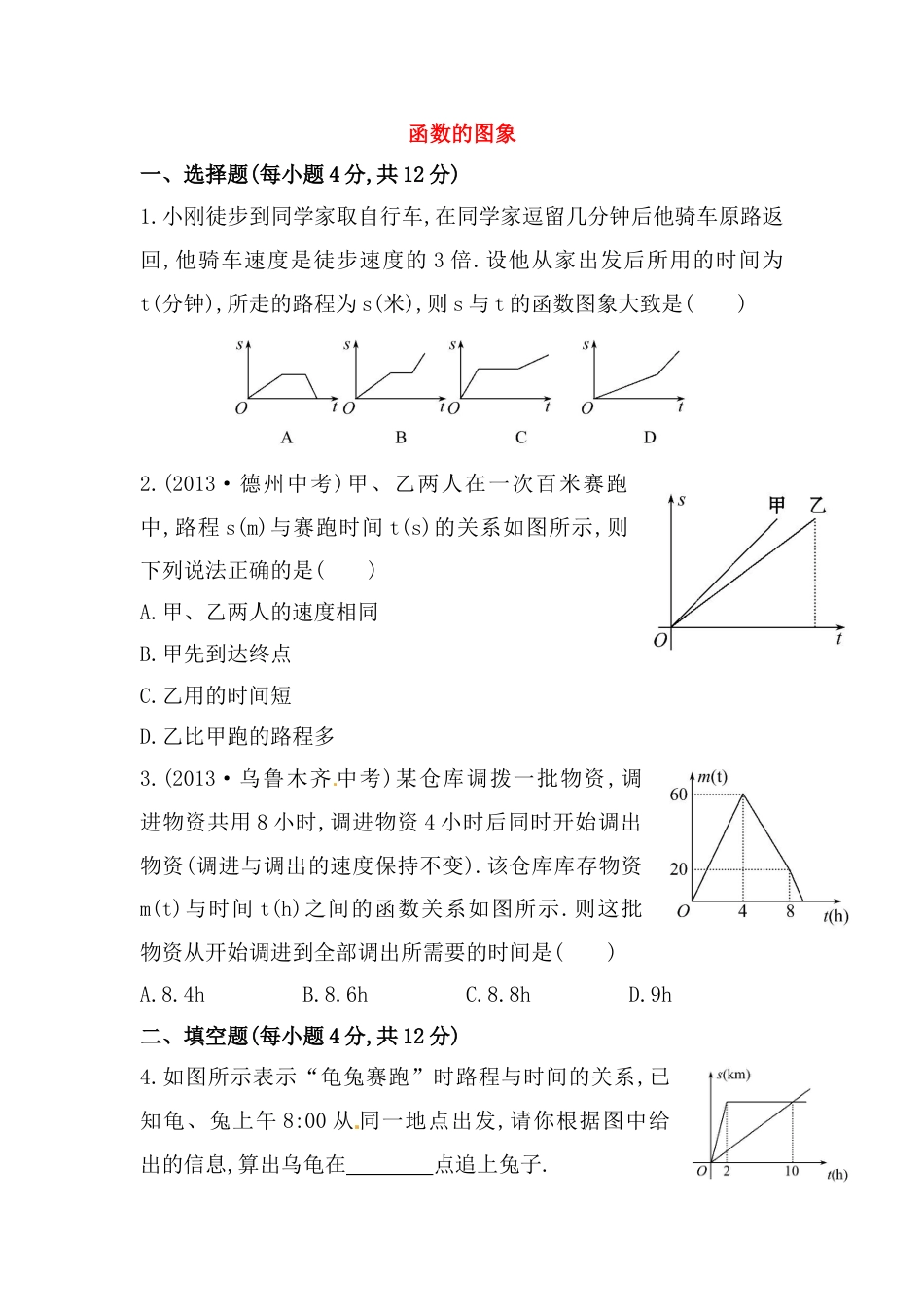 8年级下册-练习题试卷试题-人教版初中数学八年级数学下册知识点汇聚测试卷：函数的图象初级测试（含详解）.doc_第1页