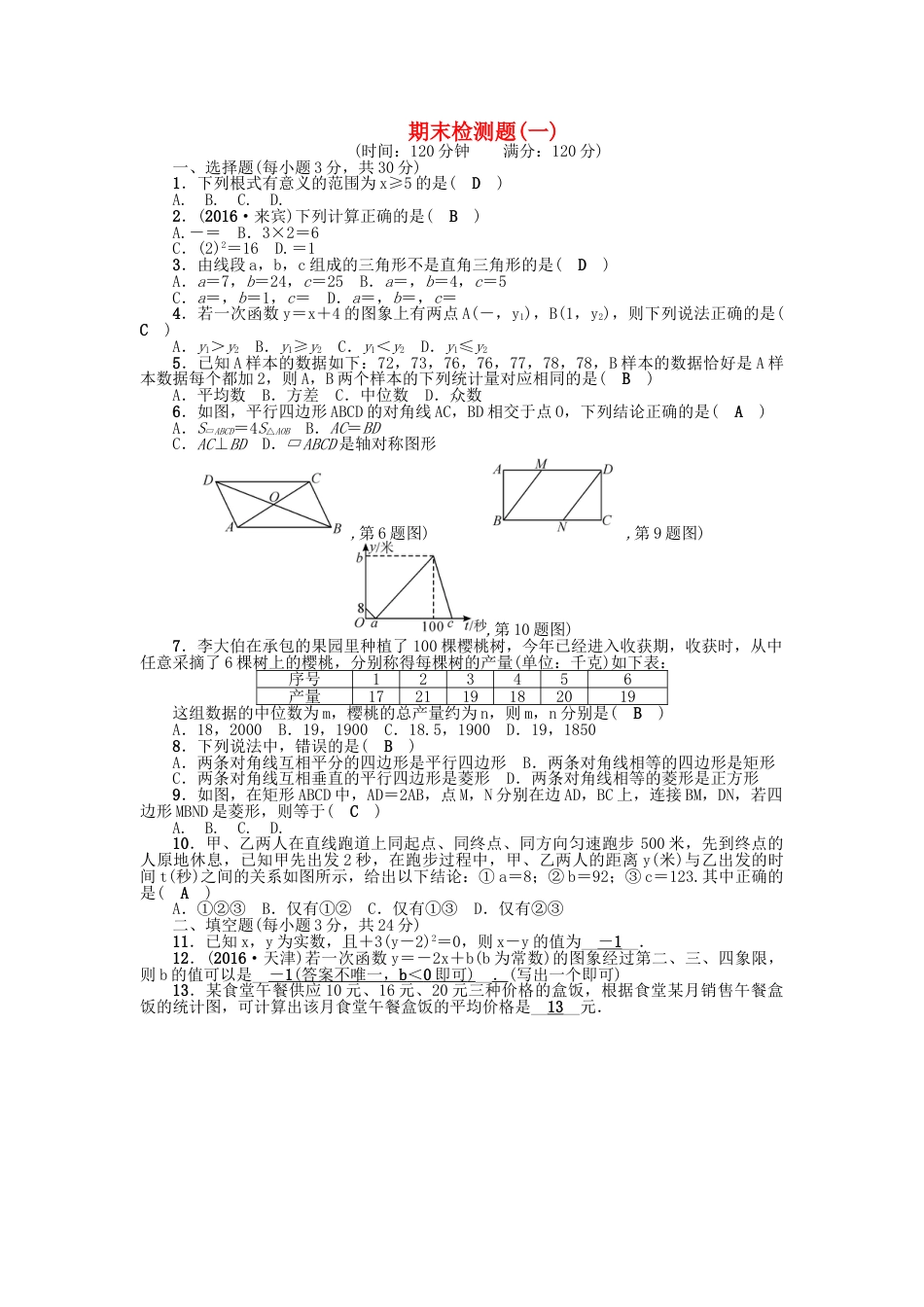 8年级下册-练习题试卷试题-人教版初中数学期末检测题(一).doc_第1页