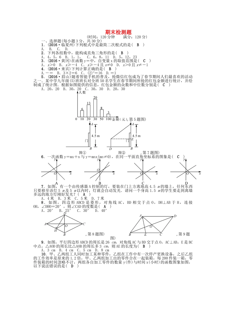 8年级下册-练习题试卷试题-人教版初中数学期末检测题.doc_第1页