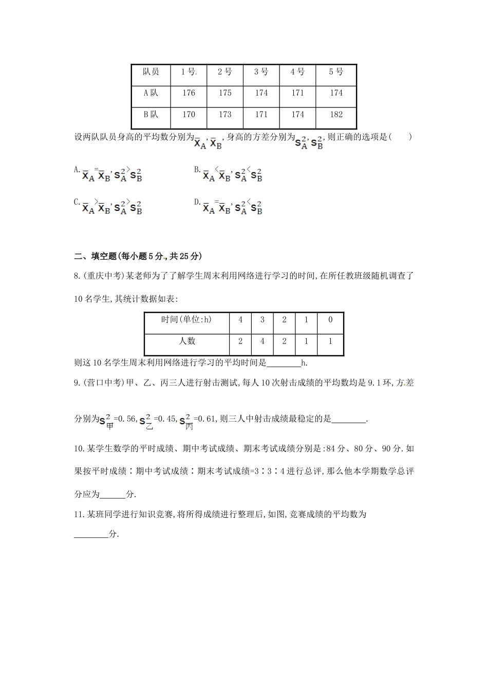 8年级下册-练习题试卷试题-人教版初中数学第20章数据的分析单元综合检测.doc_第2页