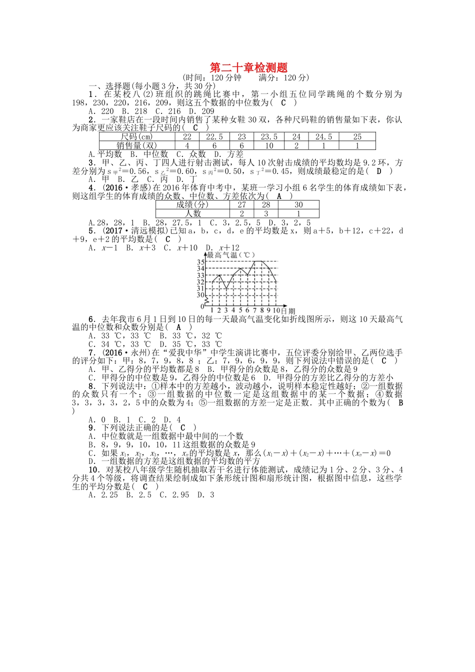 8年级下册-练习题试卷试题-人教版初中数学第二十章检测题.doc_第1页