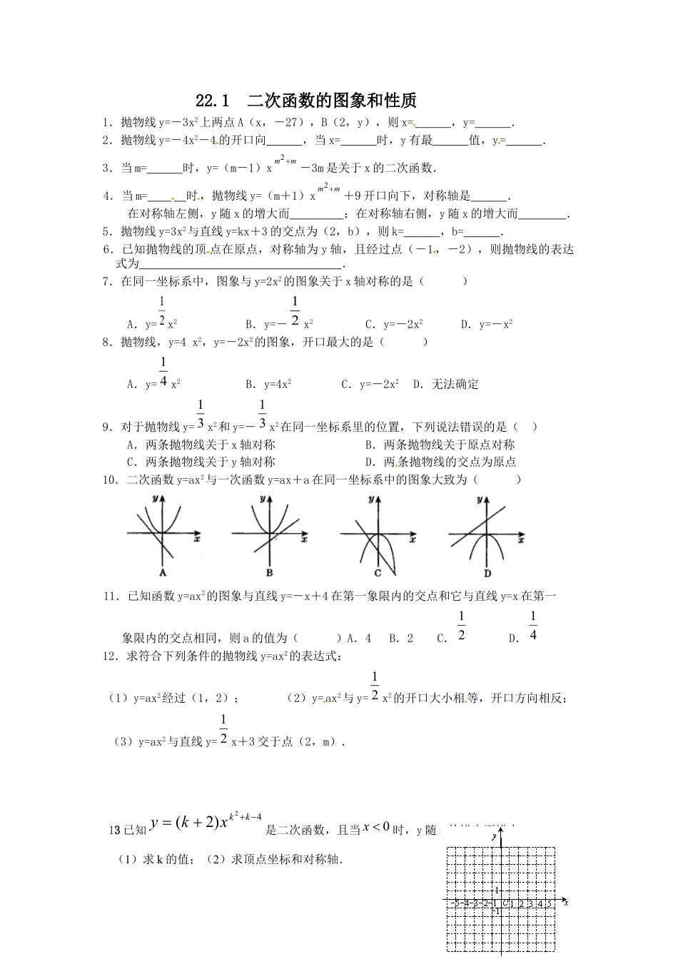 9年级上册-练习题试卷试题-人教版初中数学22.1二次函数的图象和性质复习1.doc_第1页