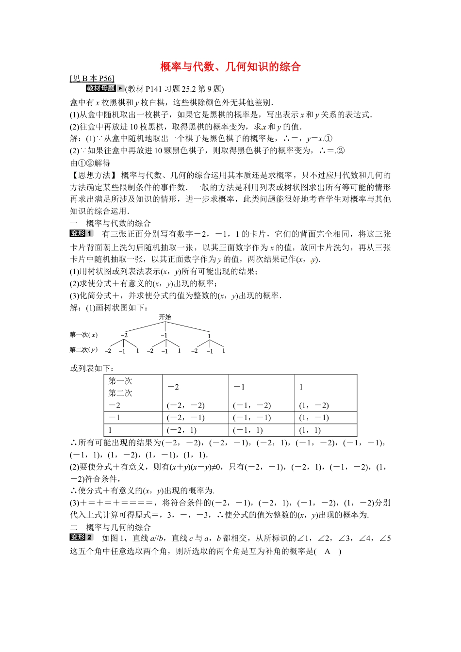 9年级上册-练习题试卷试题-人教版初中数学九年级数学上册专题十二+概率与代数、几何知识的综合同步测试+新人教版.doc_第1页