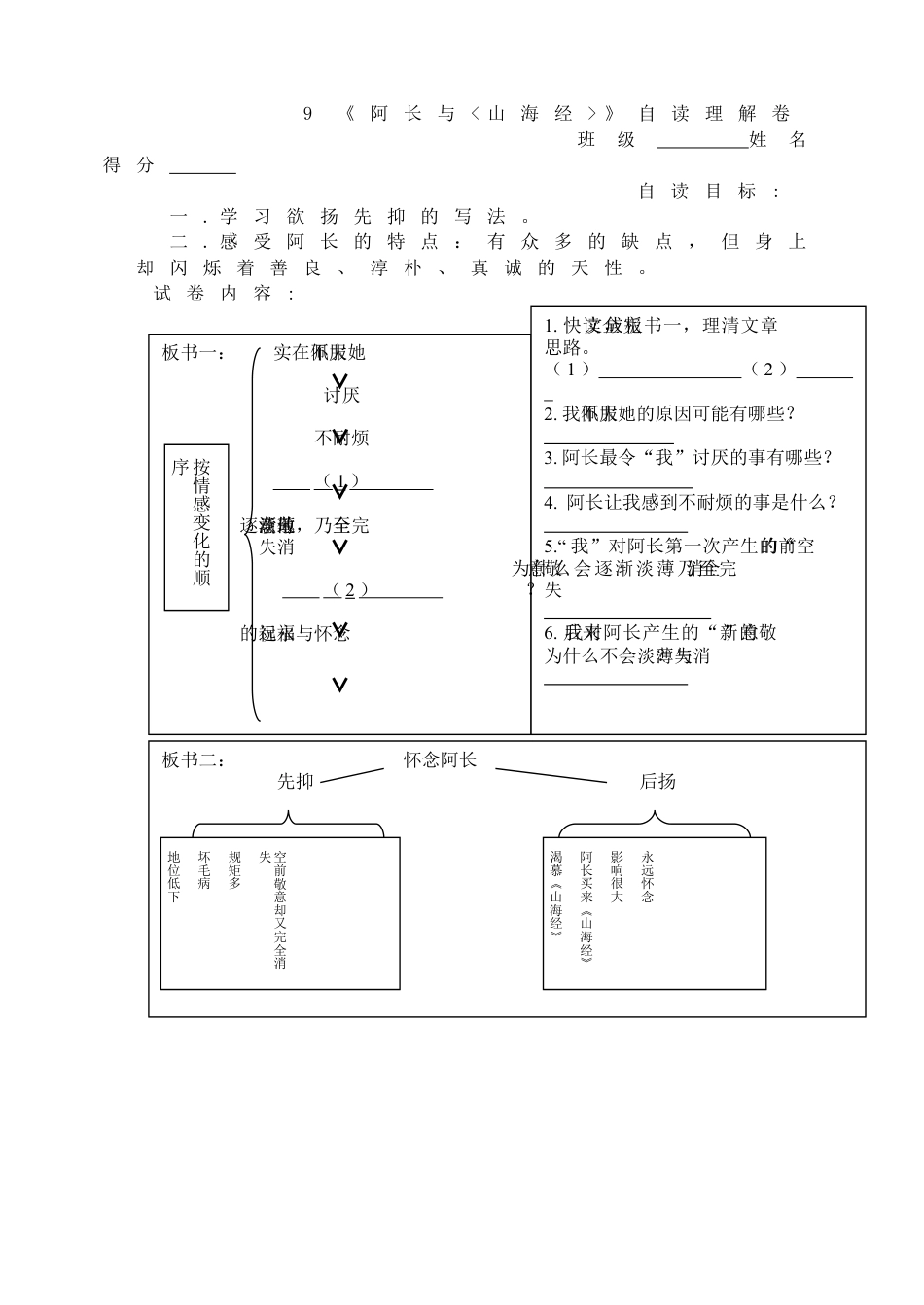 7下初中语文同步练习9阿长与《山海经》自读理解卷.doc_第1页