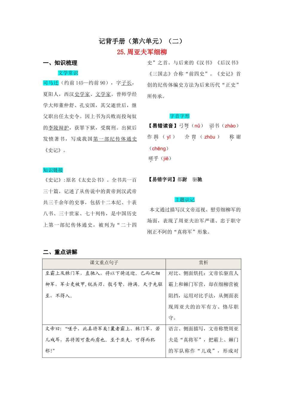 8上初中语文知识总结第六单元知识总结记背（2）（部编版）.doc_第1页