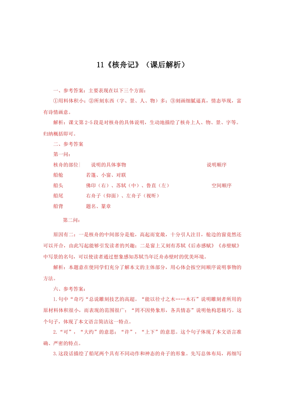 8下初中语文课时练习11《核舟记》（课后解析）.docx_第1页