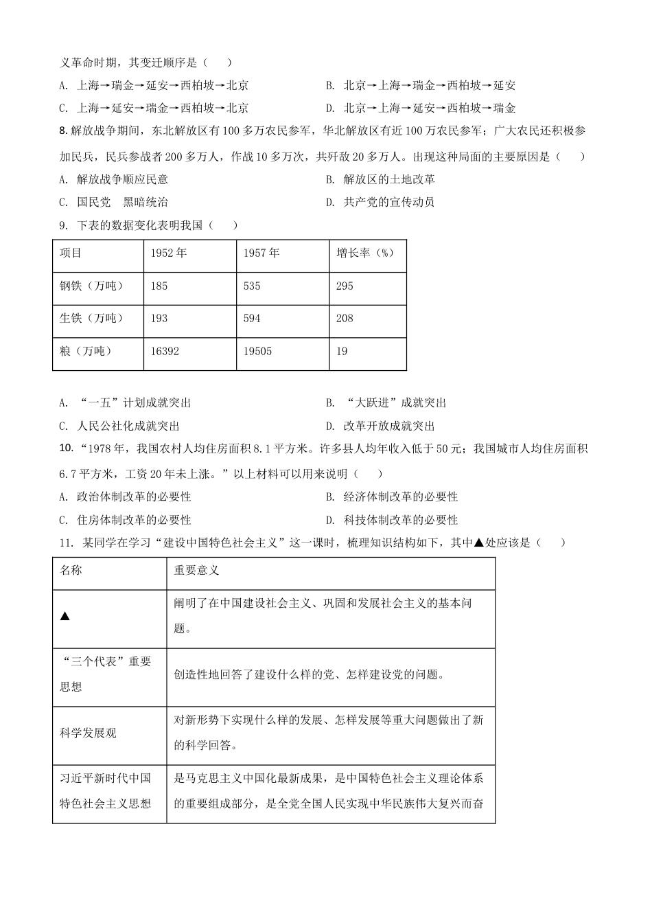 7上试卷历史内蒙古自治区赤峰市2021年中考历史试题（原卷版）.doc_第2页