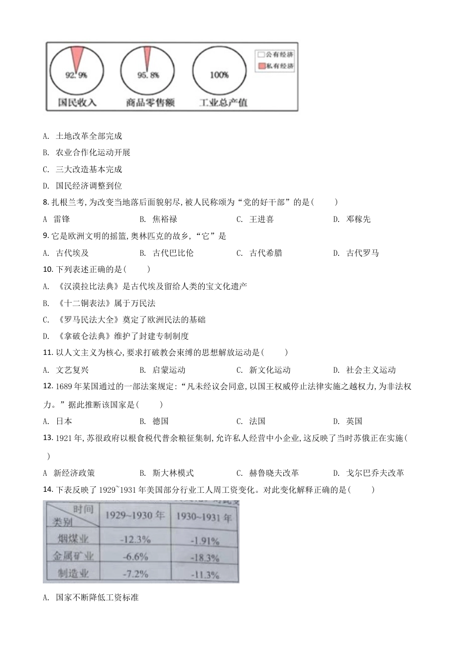 7上试卷历史湖南省湘潭市2021年中考历史试题（原卷版）.doc_第2页