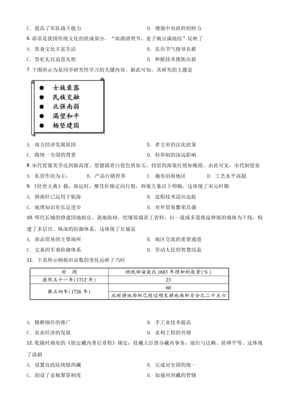 7上试卷历史福建省2021年中考历史试题（原卷版）.doc_第2页