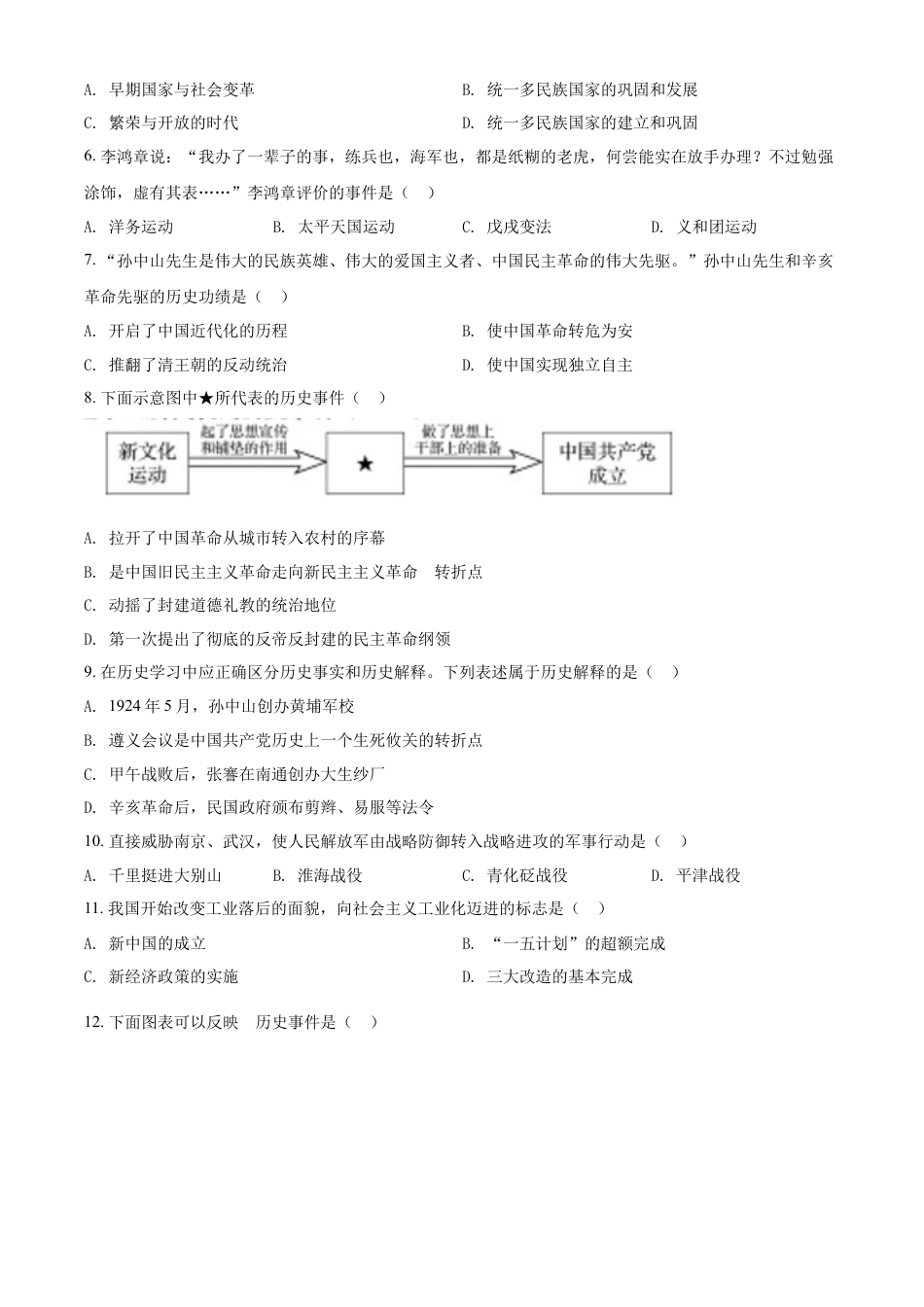 7上试卷历史精品解析：2022年辽宁省盘锦市中考历史真题（原卷版）.docx_第2页