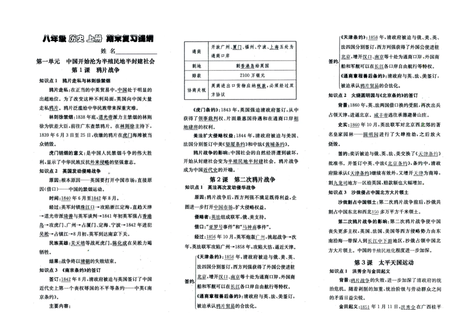 8上试卷历史人教部编版历史八年级上册-知识点归纳.doc_第1页