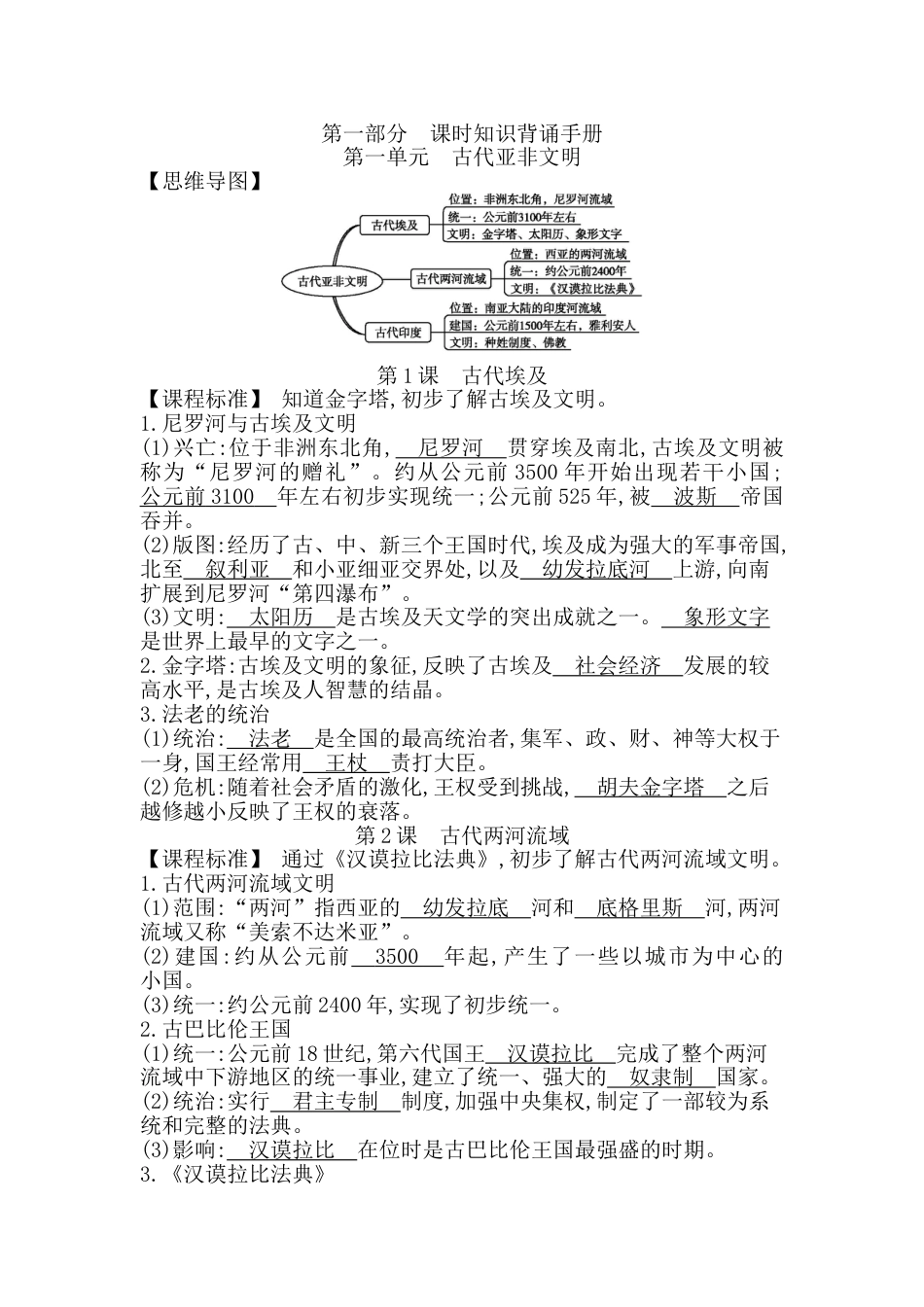 9上试卷【知识点梳理历史部编人教版九年级历史上册-课时知识背诵手册.doc_第1页