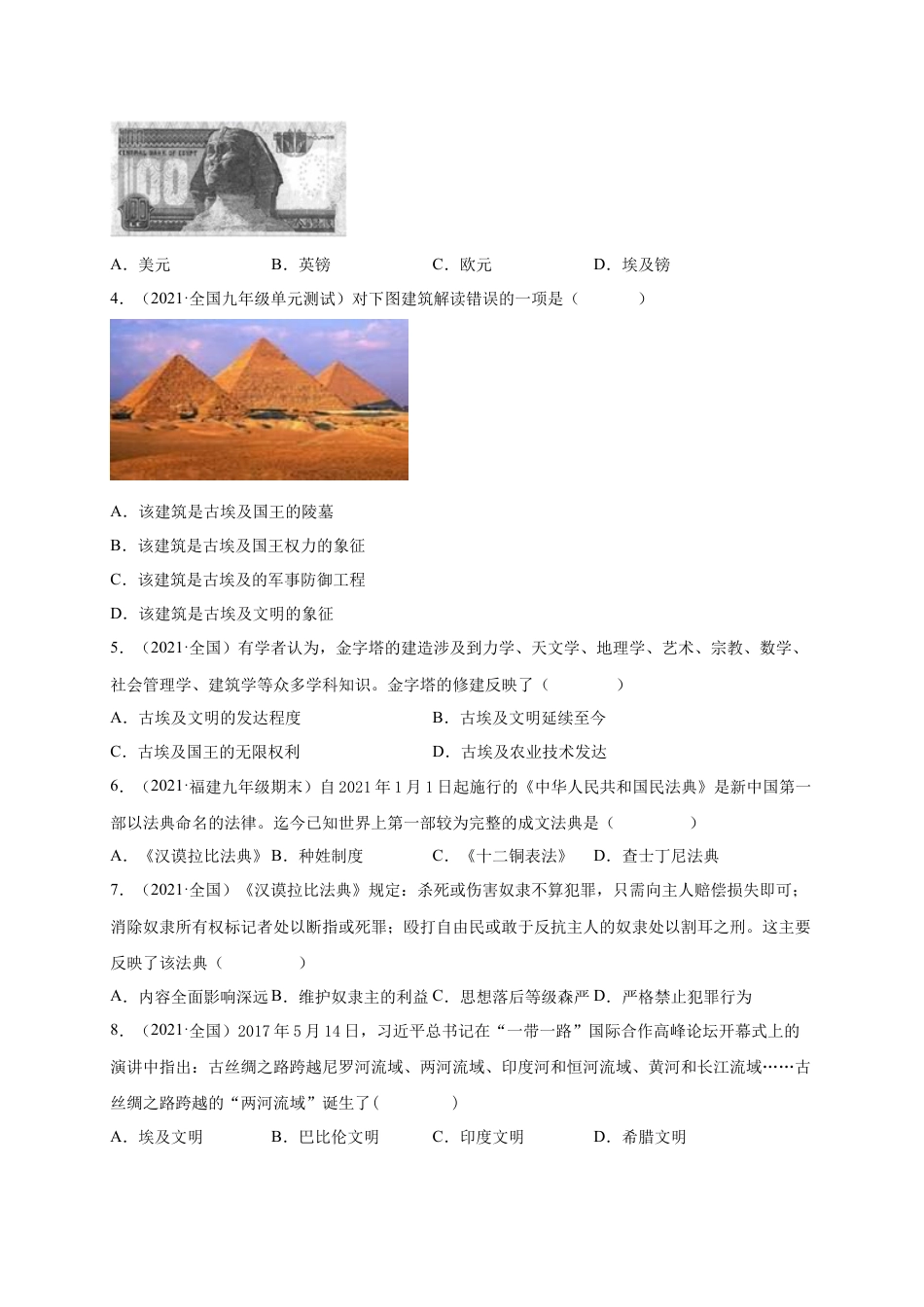 9上试卷历史第一单元 古代亚非文明（原卷版）.docx_第2页