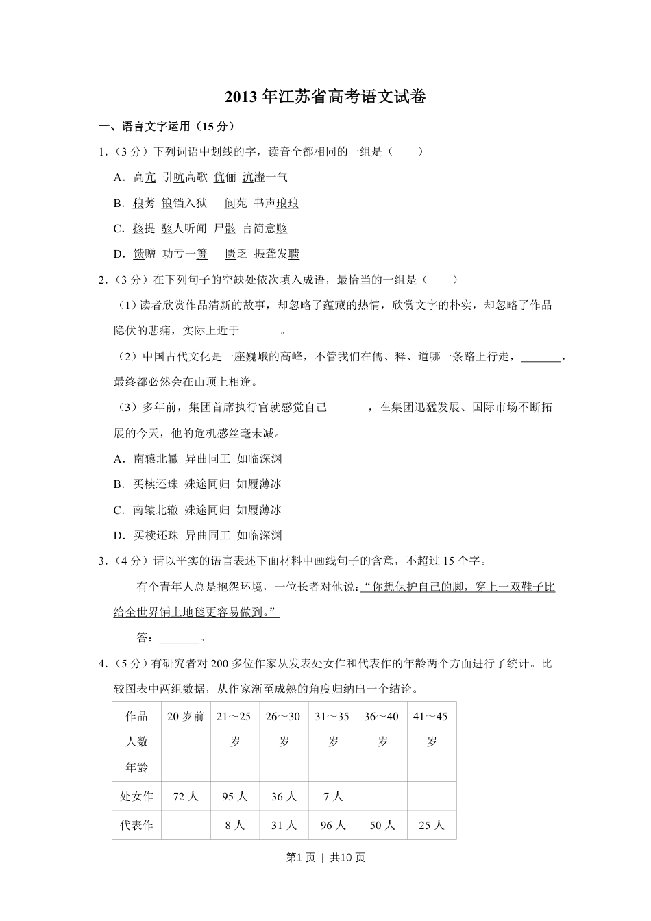 2013年高考语文试卷（江苏）（空白卷）   .pdf_第1页