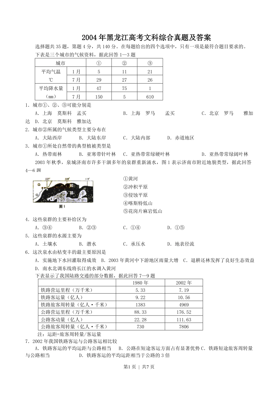 2004年黑龙江高考文科综合真题及答案.pdf_第1页