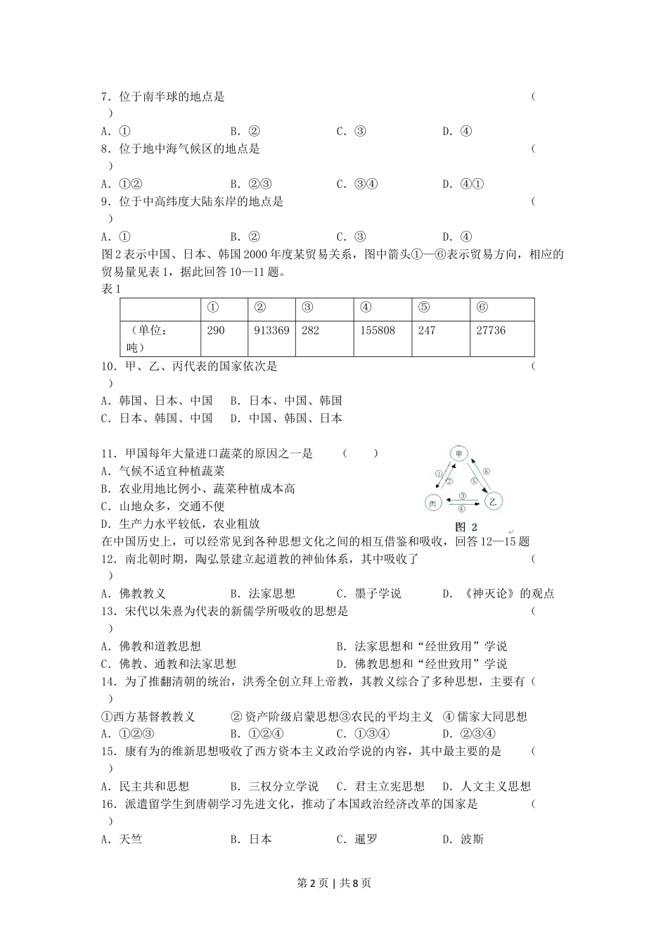 2005年云南高考文科综合真题及答案.doc_第2页