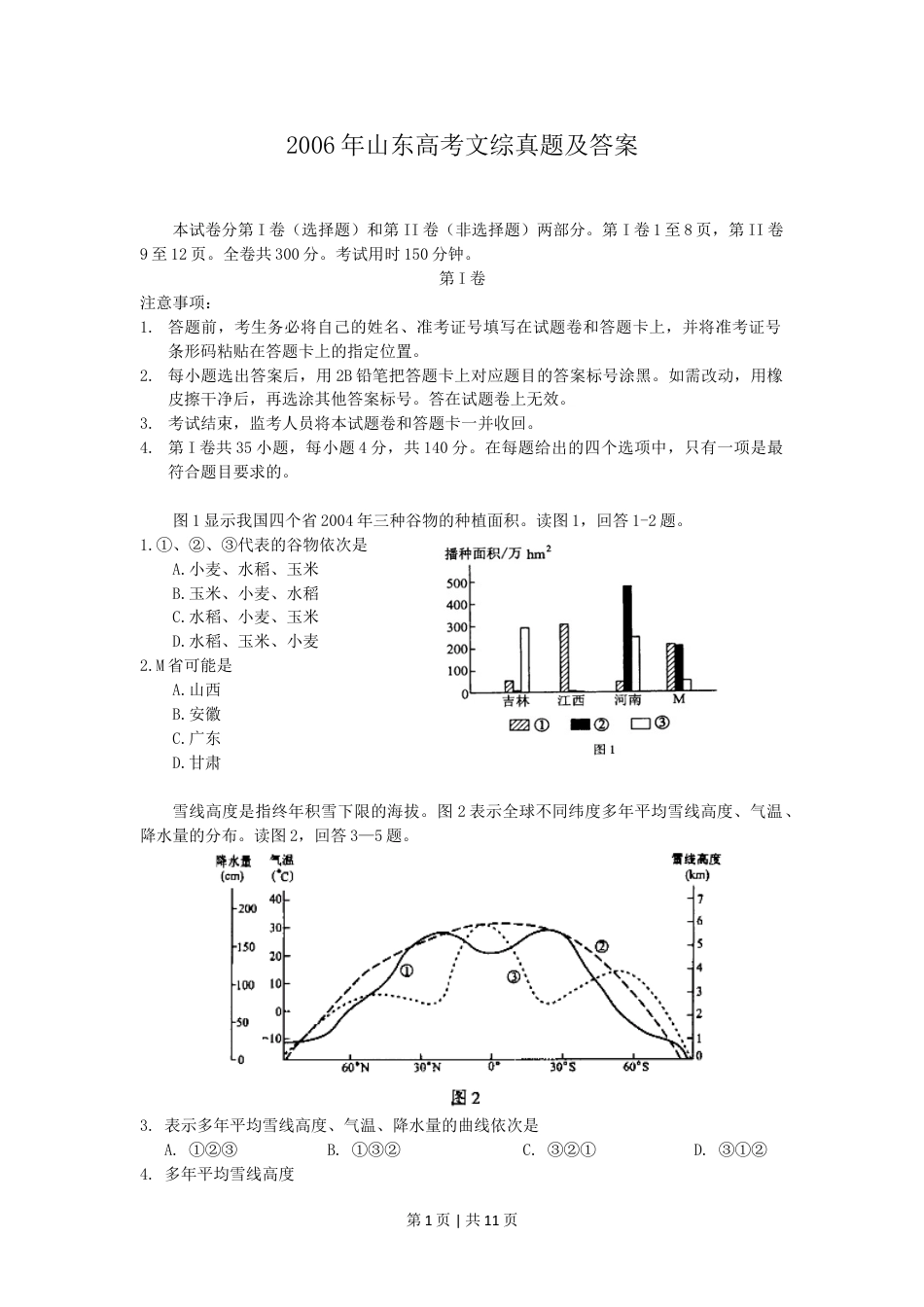 2006年山东高考文综真题及答案.doc_第1页