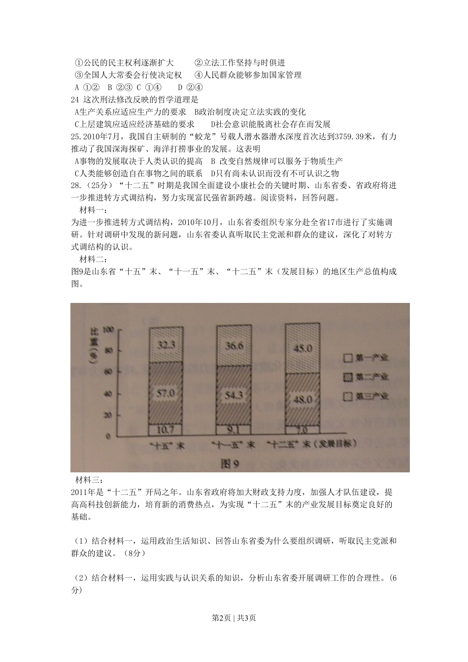 2011年高考生物政治（山东）（空白卷）.pdf_第2页