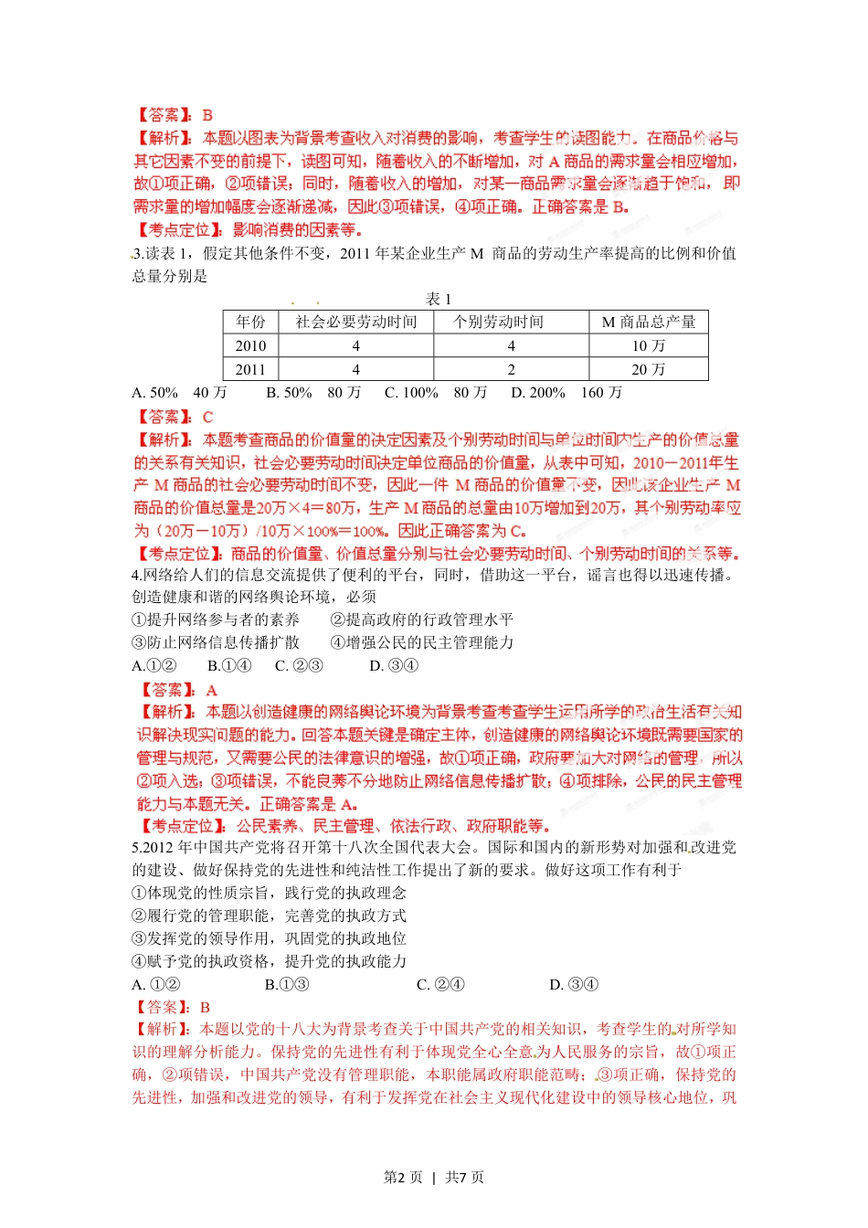 2012年高考政治试卷（安徽）（解析卷）.pdf_第2页