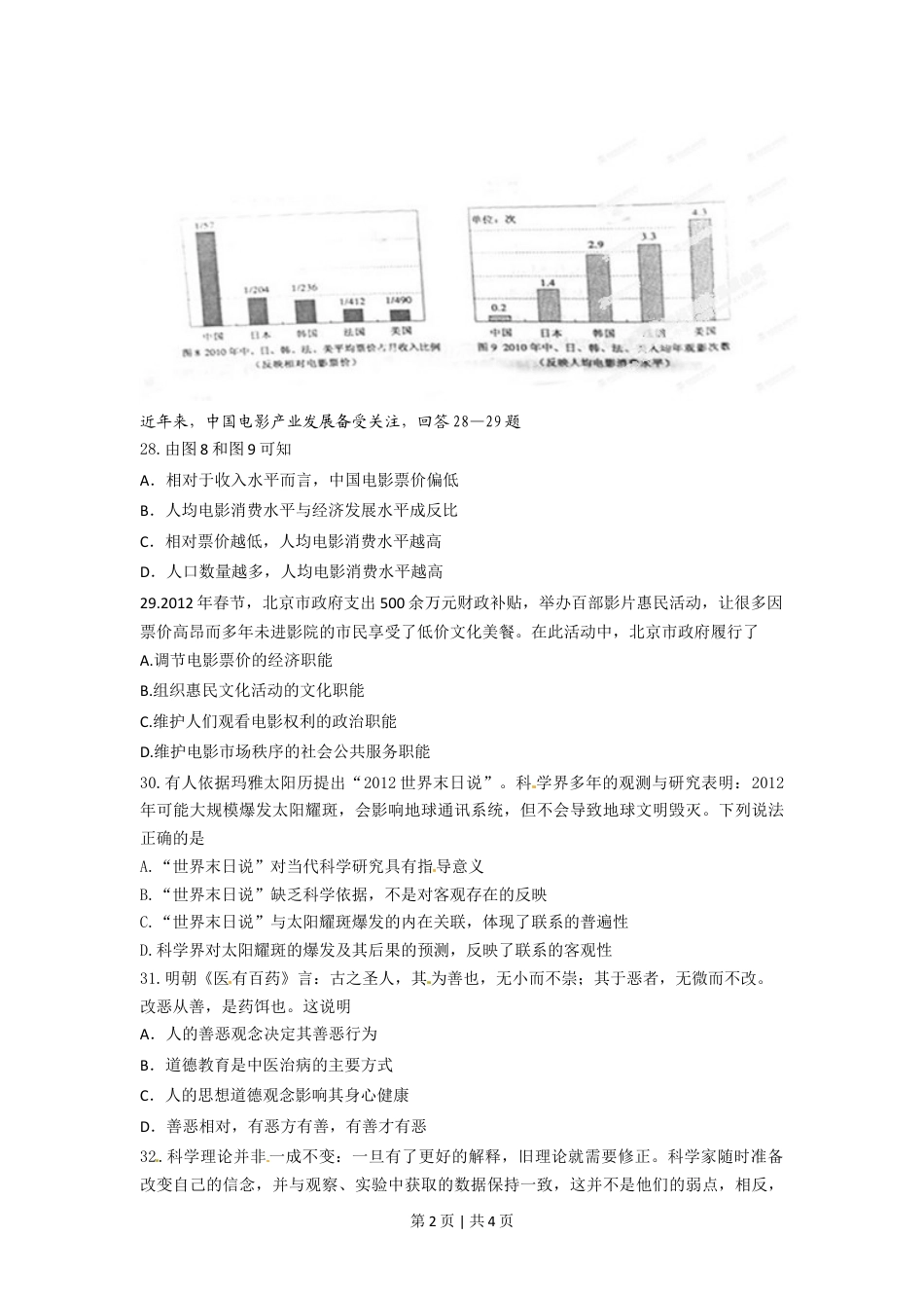 2012年高考政治试卷（重庆）（空白卷）.doc_第2页