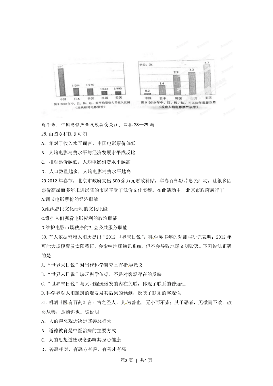 2012年高考政治试卷（重庆）（空白卷）.pdf_第2页