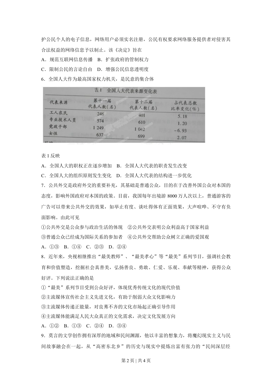 2013年高考政治试卷（重庆）（空白卷）.doc_第2页