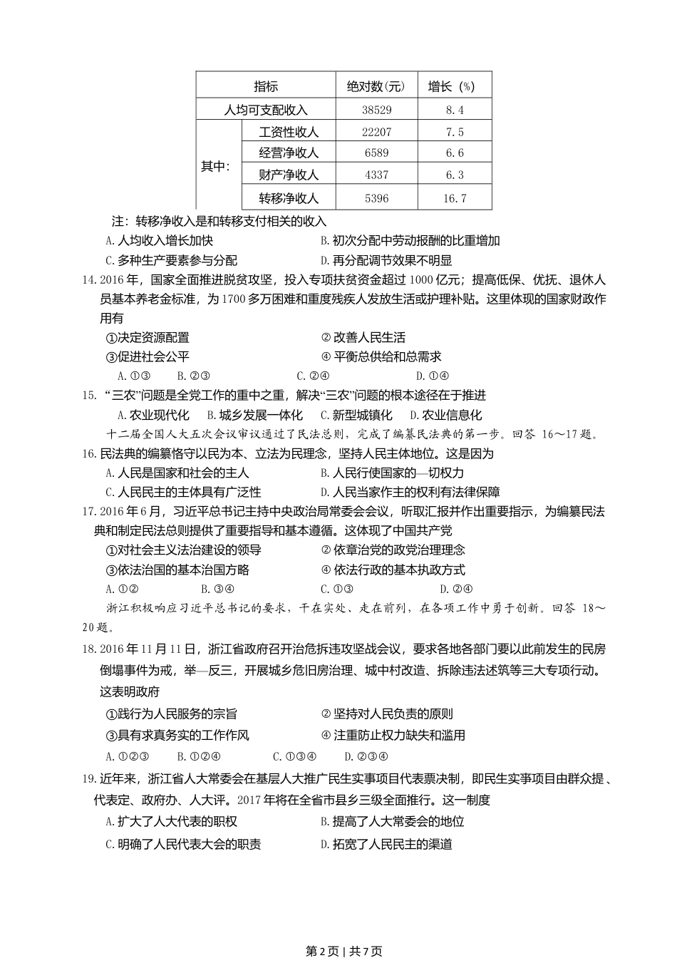 2017年高考政治试卷（浙江）（4月）（空白卷）.doc_第2页