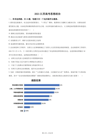 2021年高考政治试卷（江苏）（空白卷）.docx