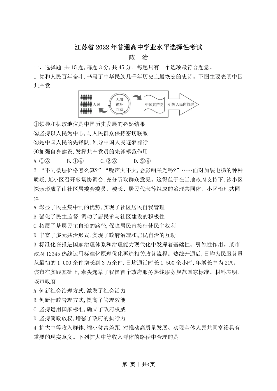 2022年高考政治试卷（江苏）（空白卷）.pdf_第1页