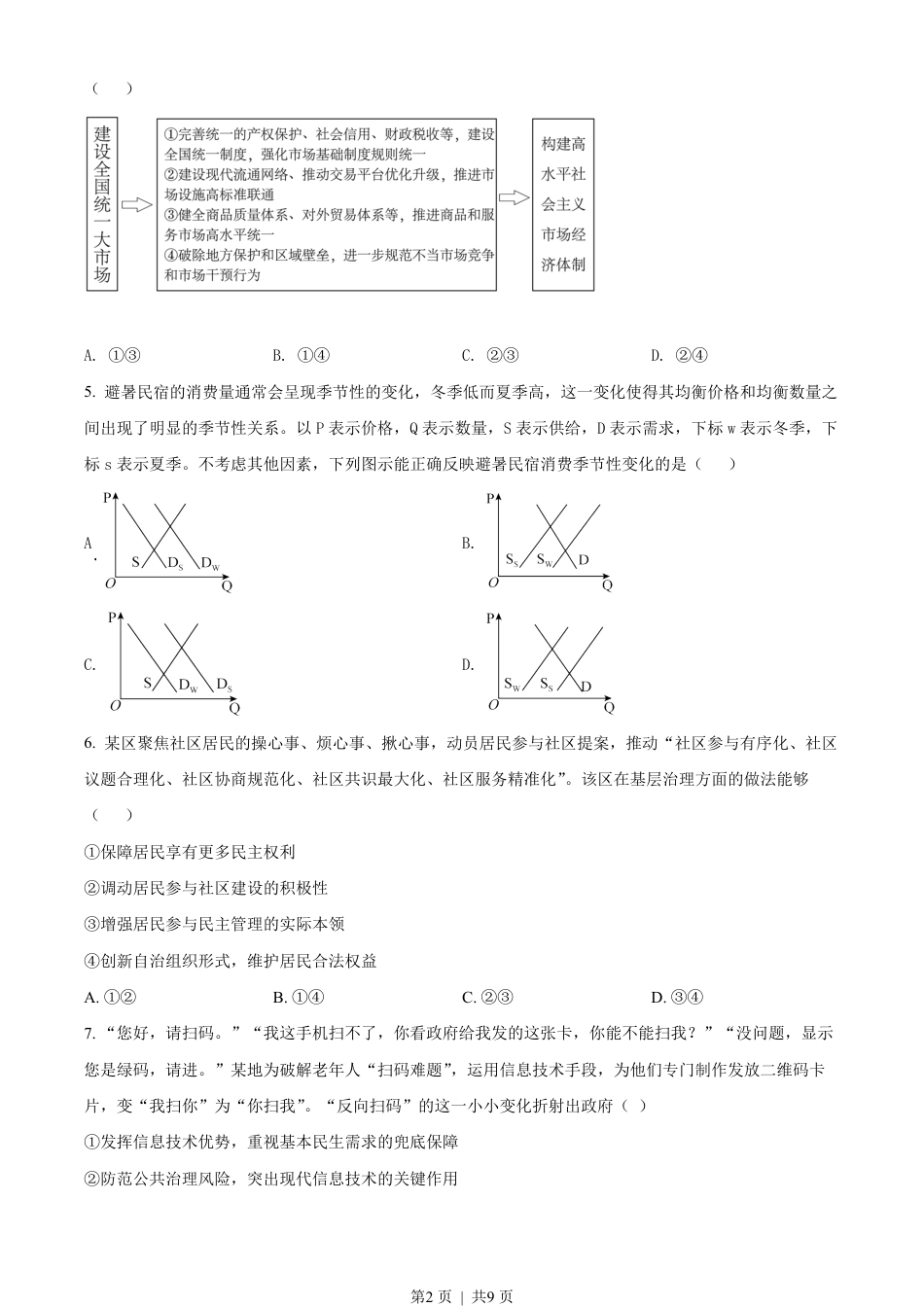 2022年高考政治试卷（湖南）（空白卷）.pdf_第2页