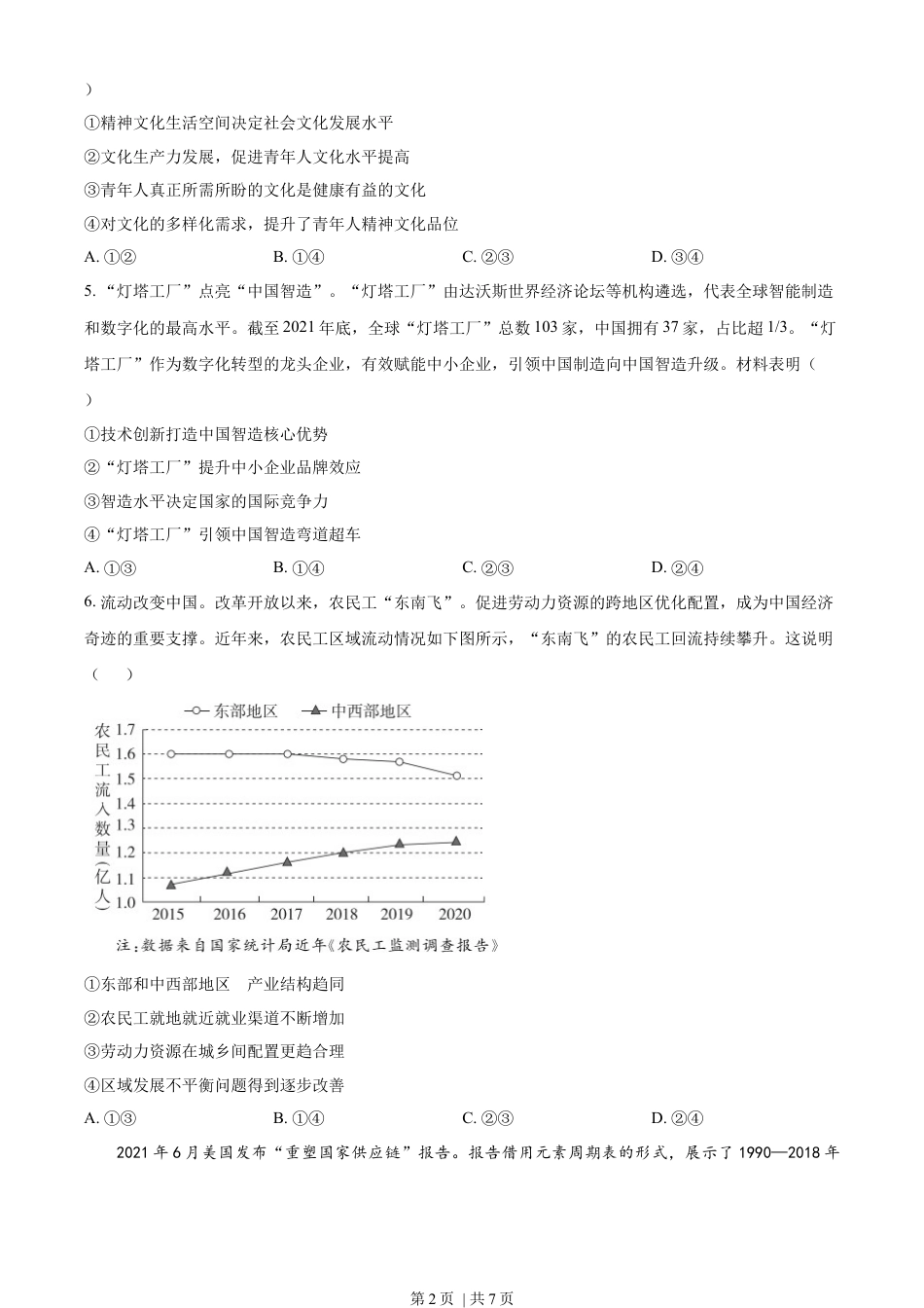 2022年高考政治试卷（重庆）（空白卷）.docx_第2页