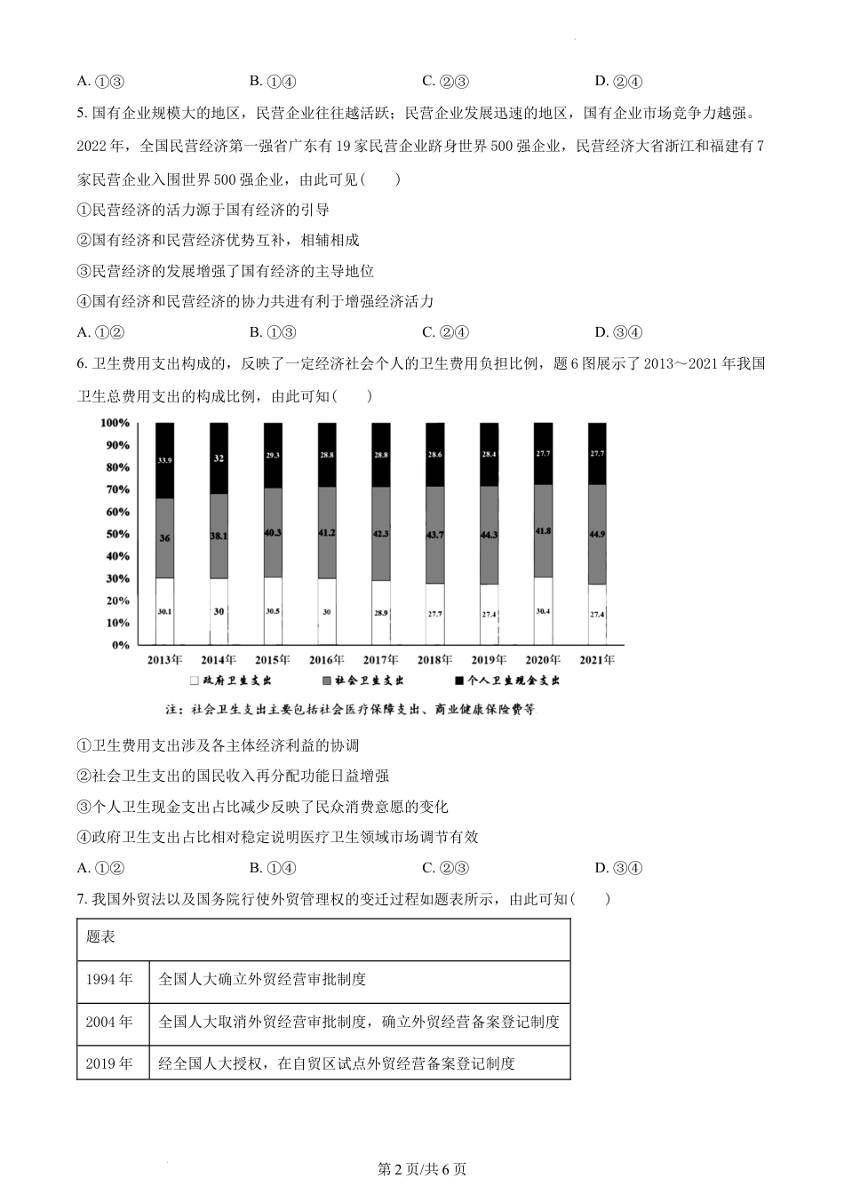 2023年高考政治试卷（重庆）（空白卷）.docx_第2页