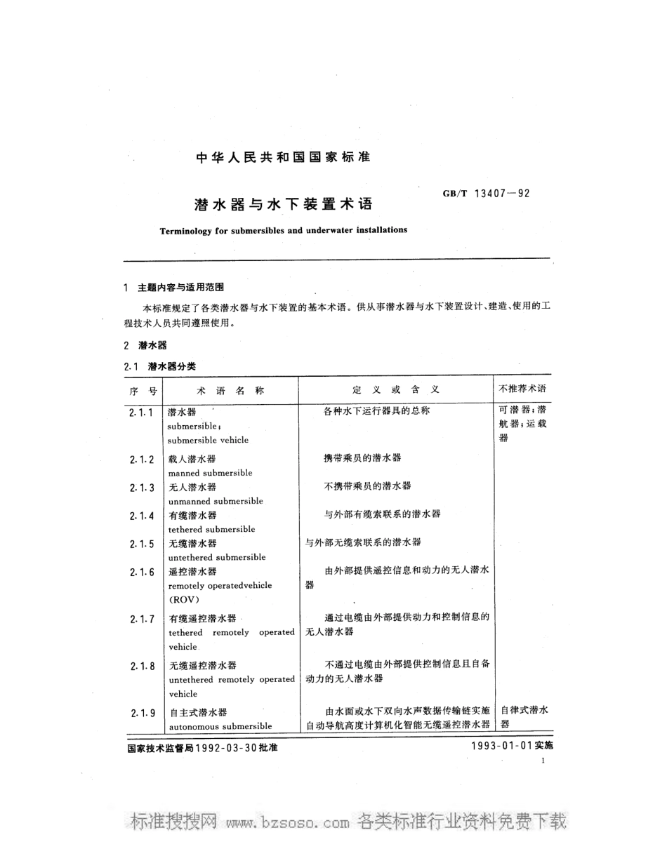 GB/T 13407-1992潜水器与水下装置术语_第2页