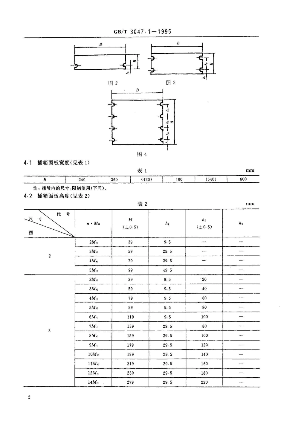 GB/T 3047.1-1995高度进制为20mm的面板、架和柜的基本尺寸系列_第3页