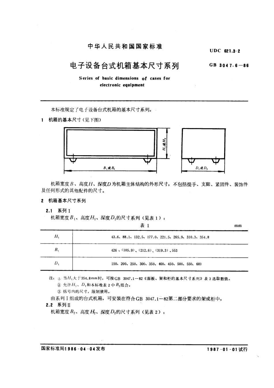 GB/T 3047.6-1986电子设备台式机箱基本尺寸系列_第1页