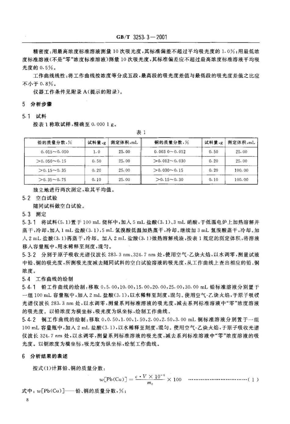 GB/T 3253.3-2001锑化学分析方法 铅、铜量的测定_第3页