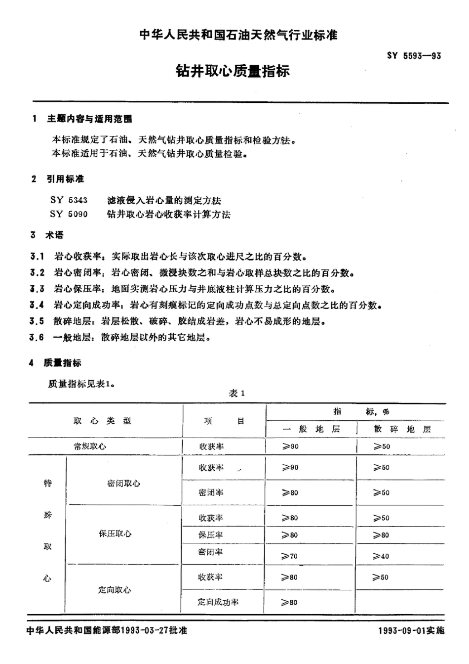 SY 5593-1993钻井取心质量指标_第2页