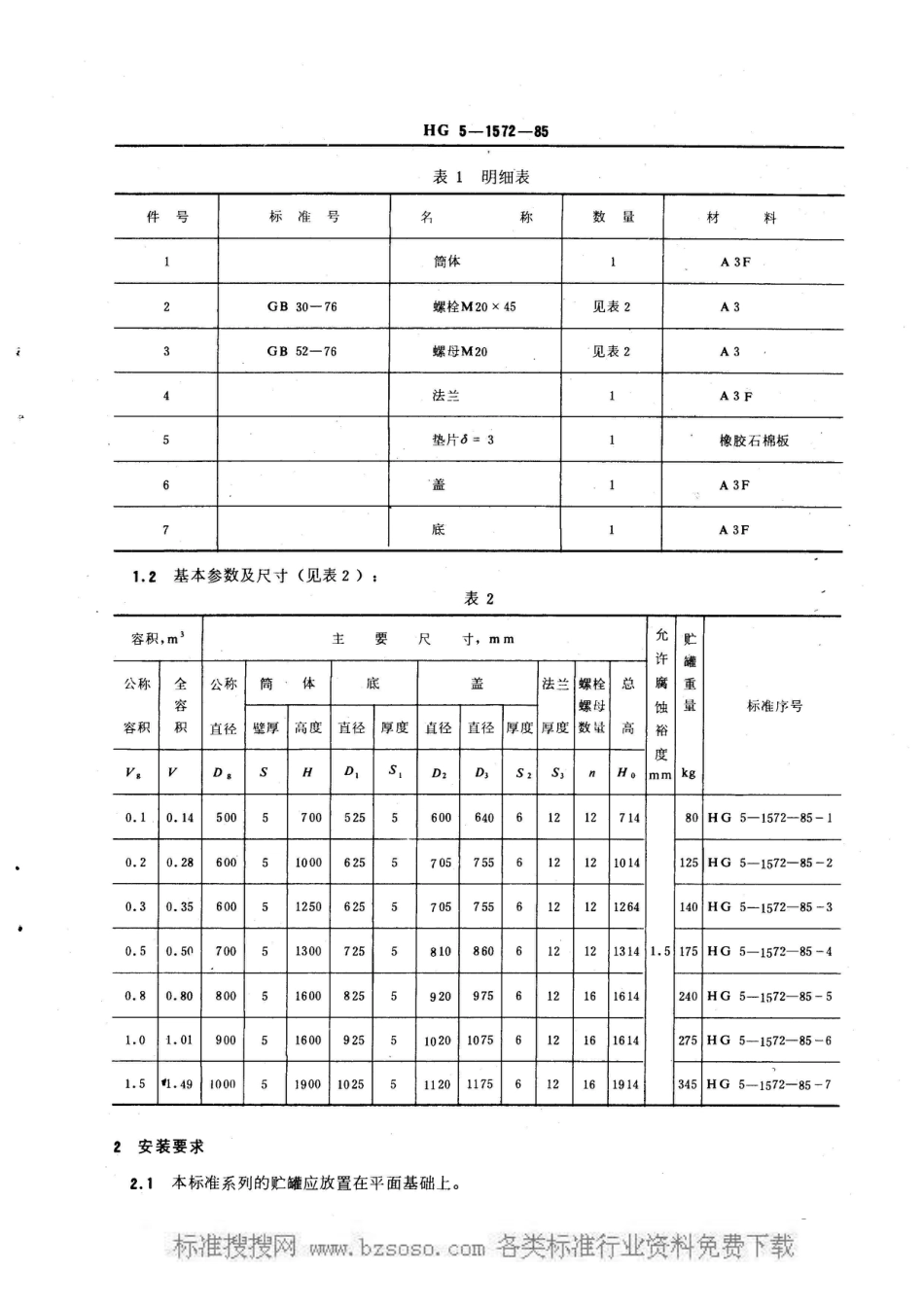 HG/T 3146-1985平底可拆平盖贮罐系列_第2页