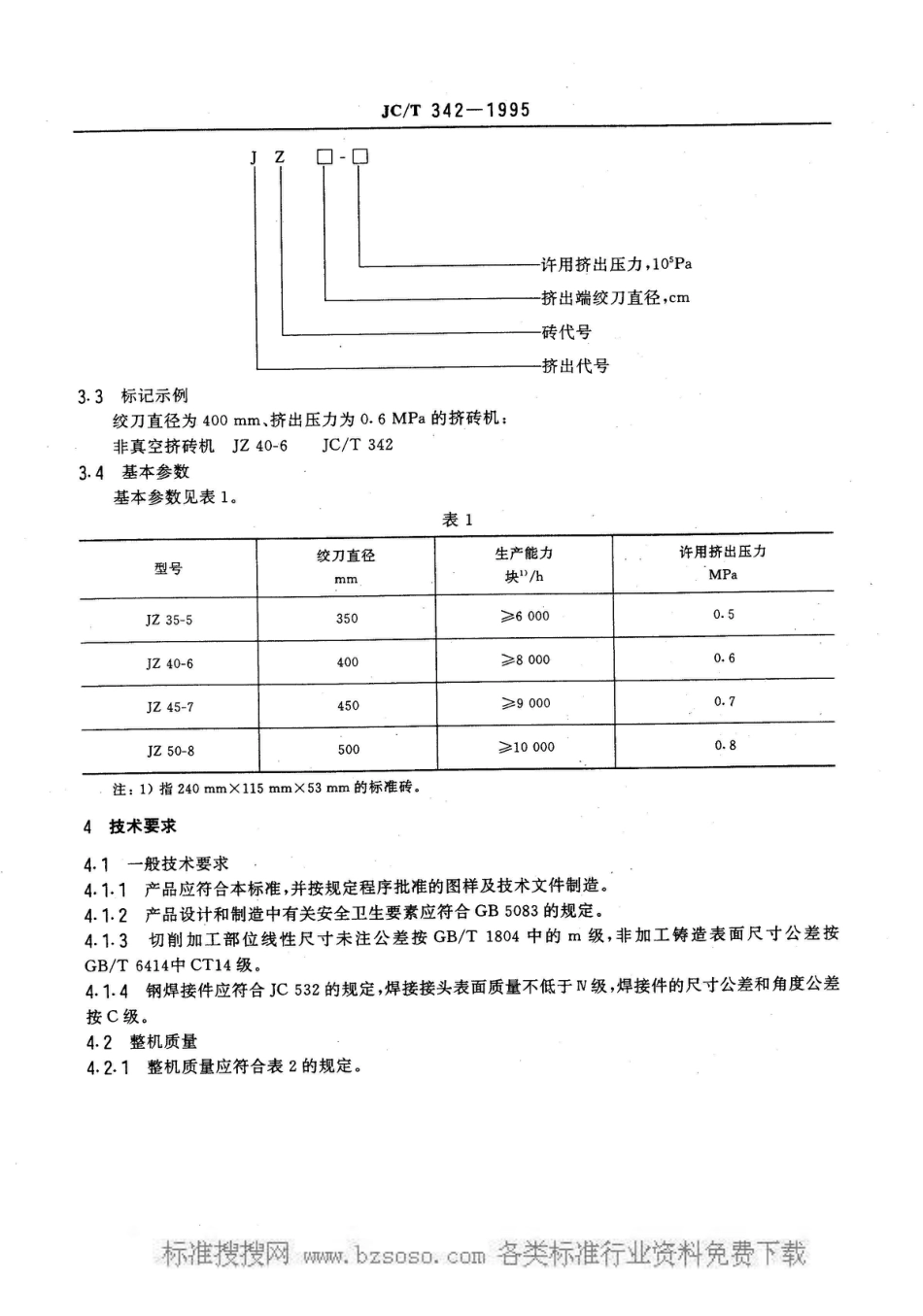 JC/T 342-1995非真空挤砖机_第3页