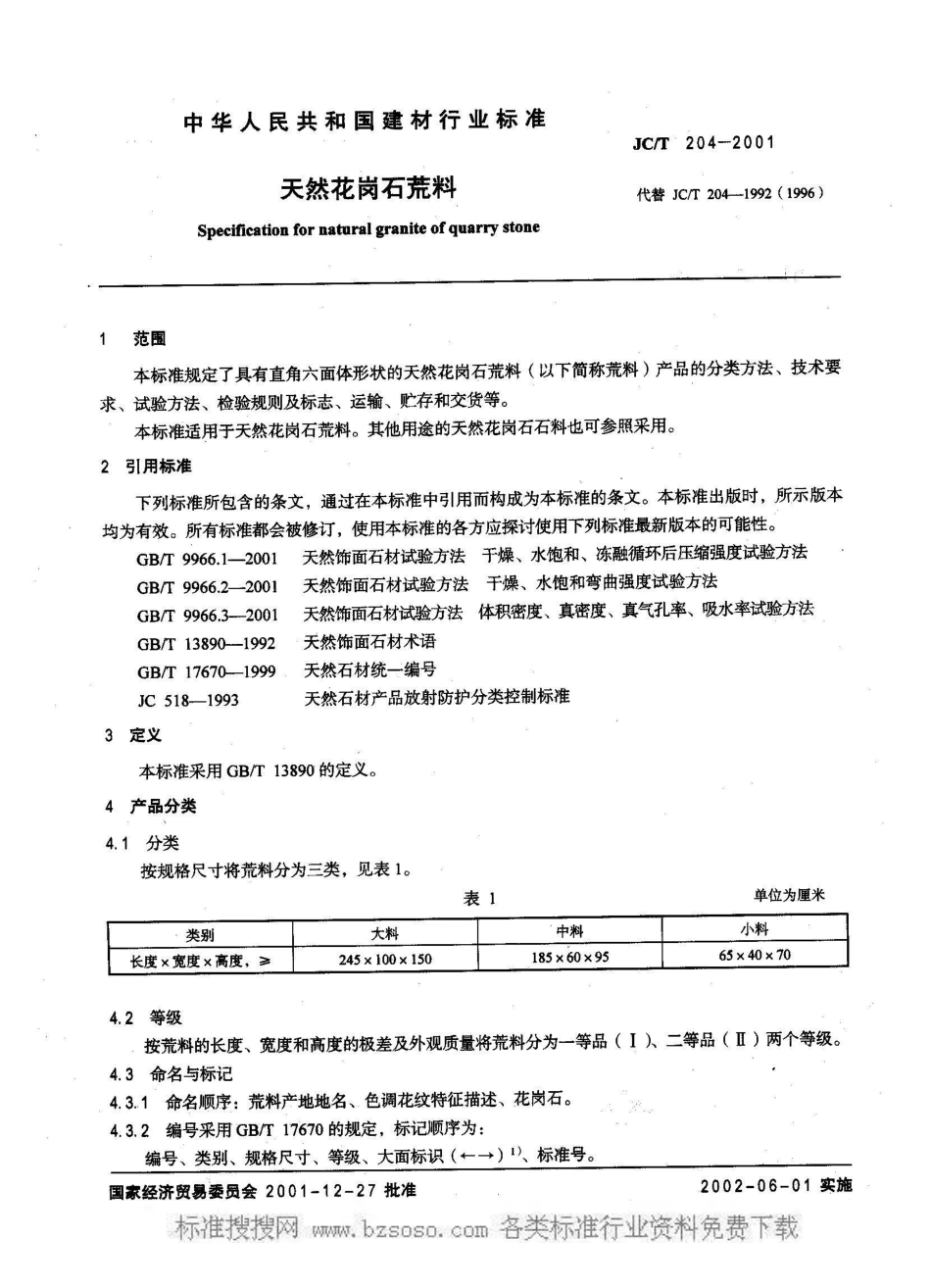 JC/T 204-2001天然花岗石荒料_第3页