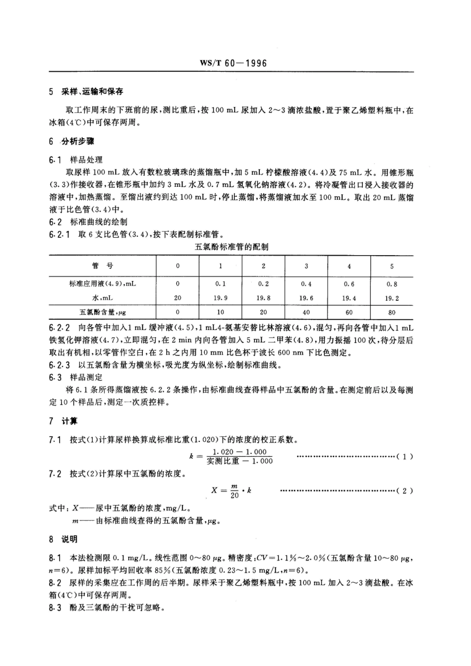 WS/T 60-1996尿中五氯酚的分光光度测定方法_第2页