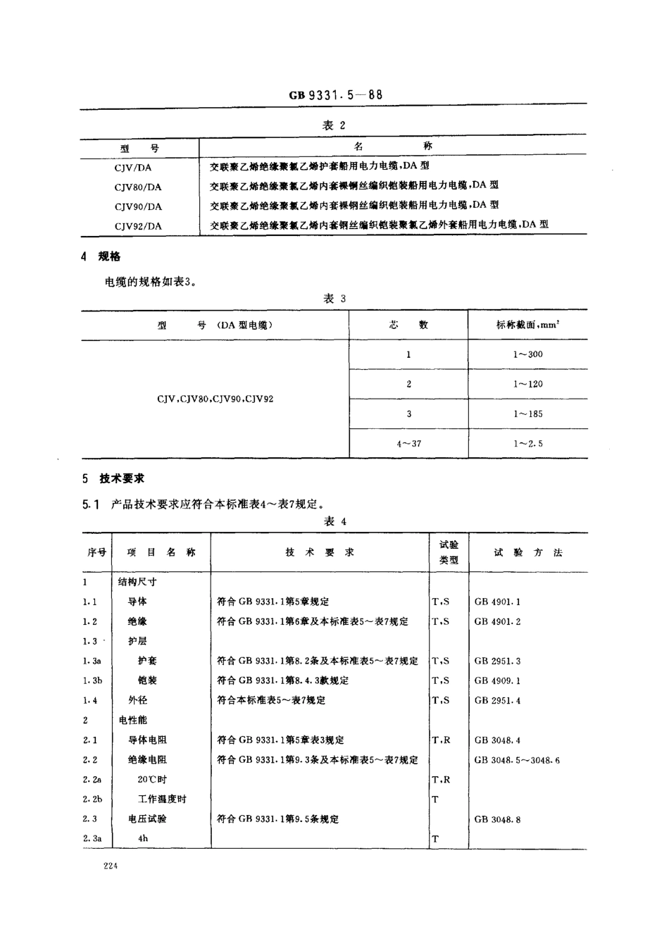 GB 9331.5-1988额定电压0.6/1kV及以下船用电力电缆和电线 交联聚乙烯绝缘船用电力电缆 DA型_第2页